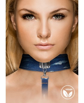 Denim Collar With Leash -...